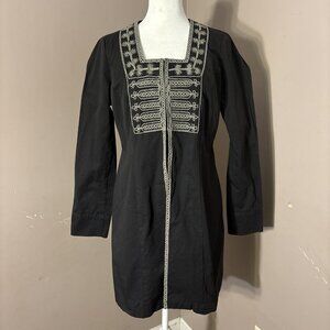 Cabi Kimono Long Jacket Embroidered Beaded Black Gray Trim Latch Hook Close Sz 2